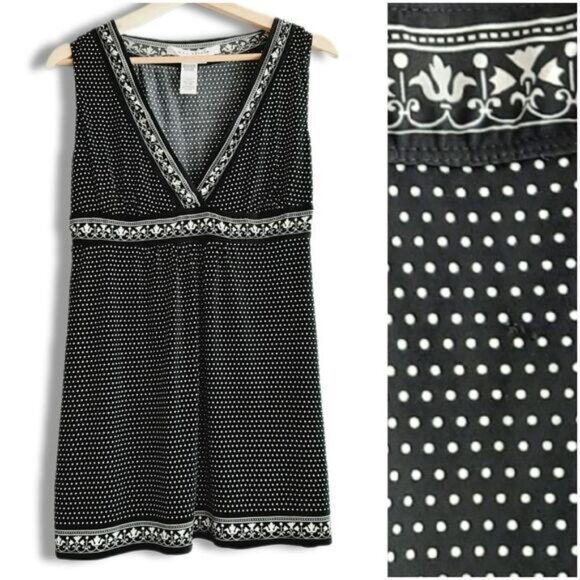 MAX STUDIO Babydoll Stretch Soft V-Neck Tank Top B&W Sz S - Picture 1 of 10
